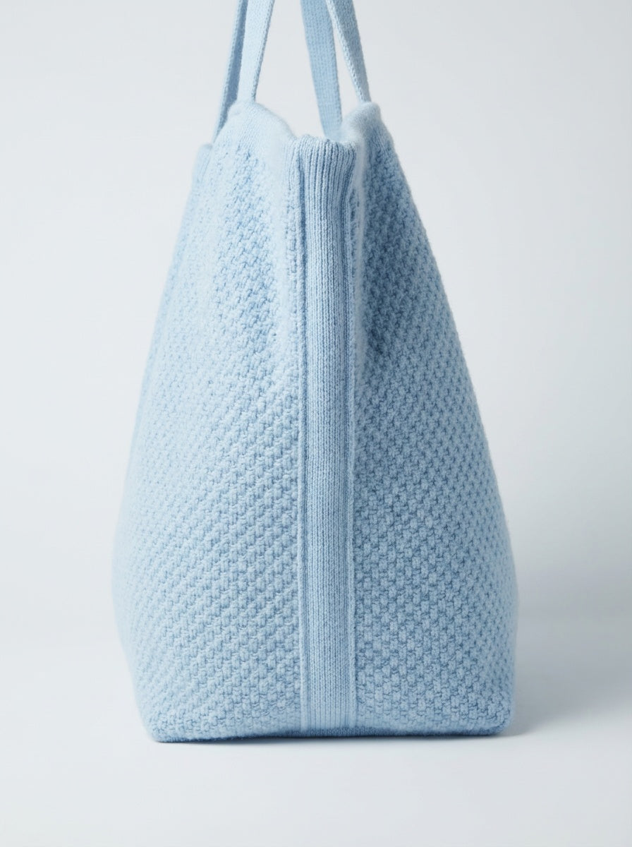 Jess Cashmere Wool Blend Knit Tote Bag-Blue