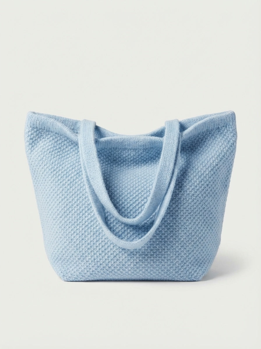Jess Cashmere Wool Blend Knit Tote Bag-Blue