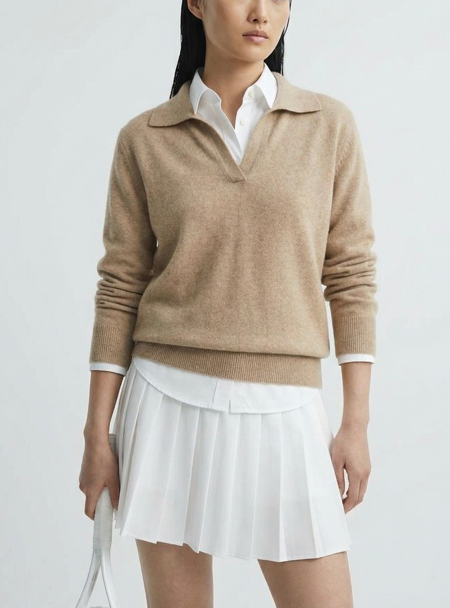 Lena 100% Cashmere Polo Sweater
