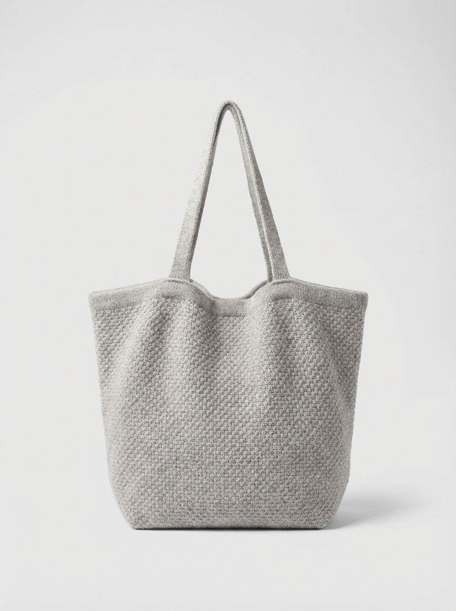 Jess Cashmere Wool Blend Knit Tote Bag-Grey