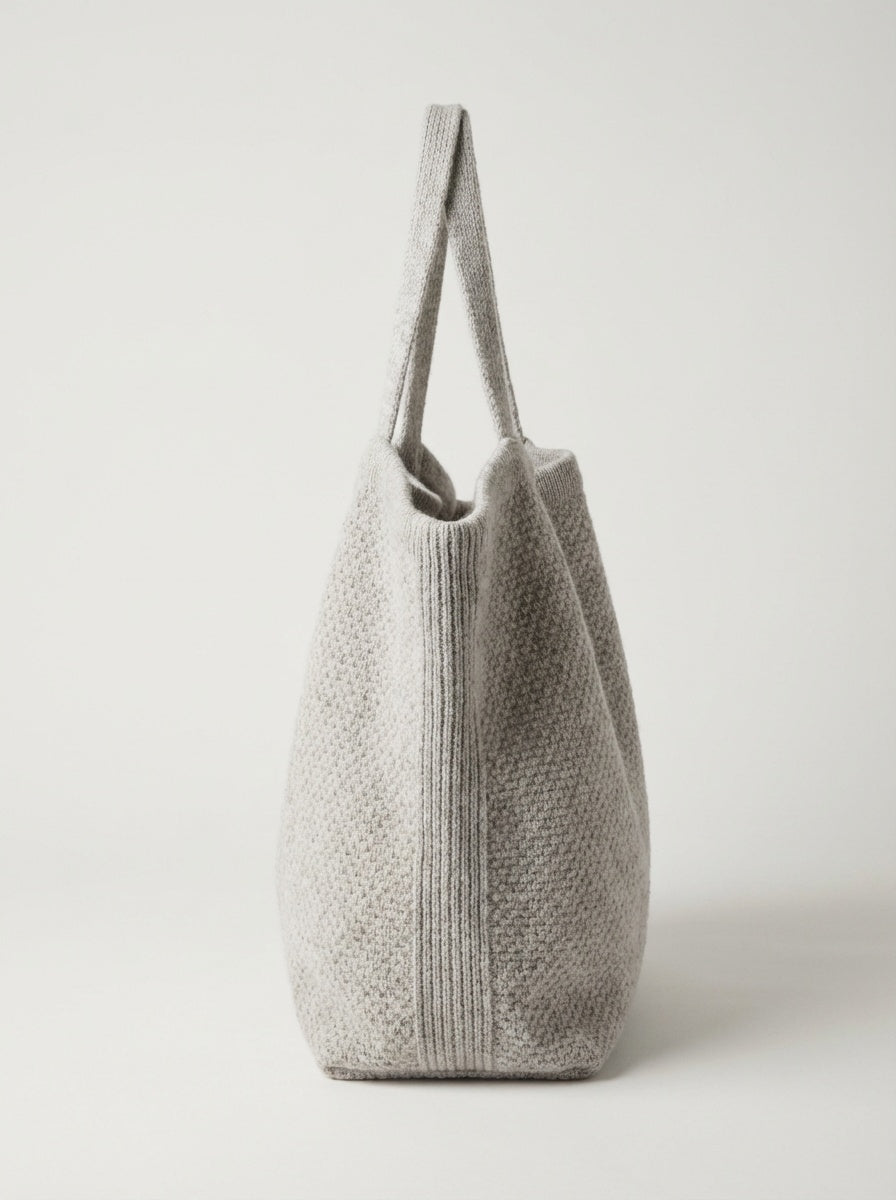 Jess Cashmere Wool Blend Knit Tote Bag-Grey