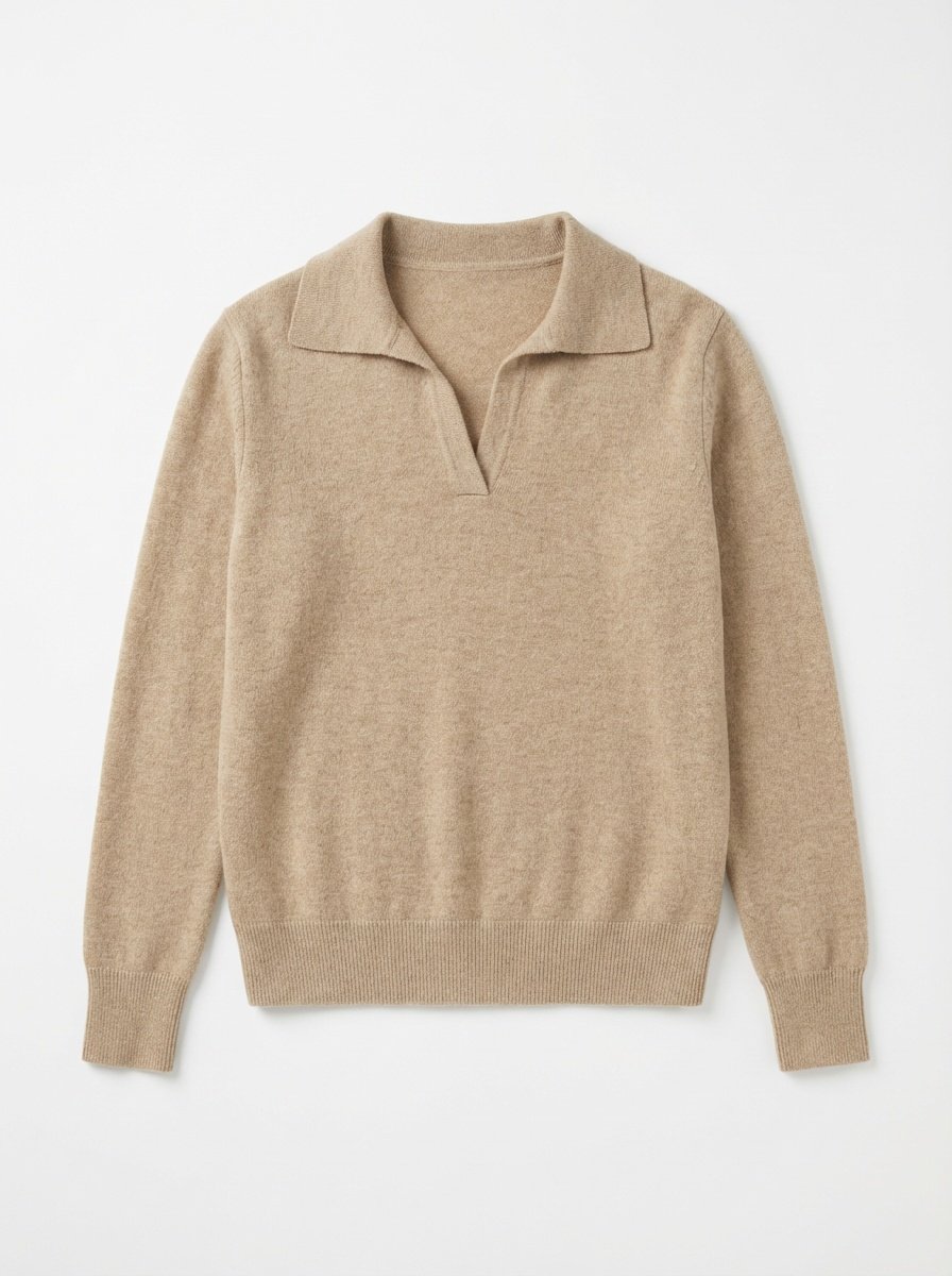 Beige Lena 100% Cashmere crew neck sweater on a light background