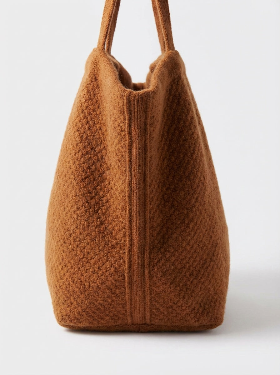 Jess Cashmere Wool Blend Knit Tote Bag-Burnt Orange