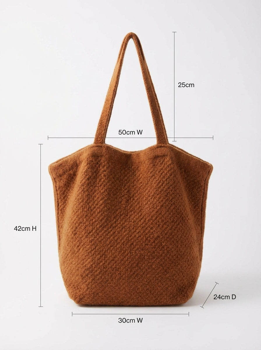 Jess Cashmere Wool Blend Knit Tote Bag-Burnt Orange