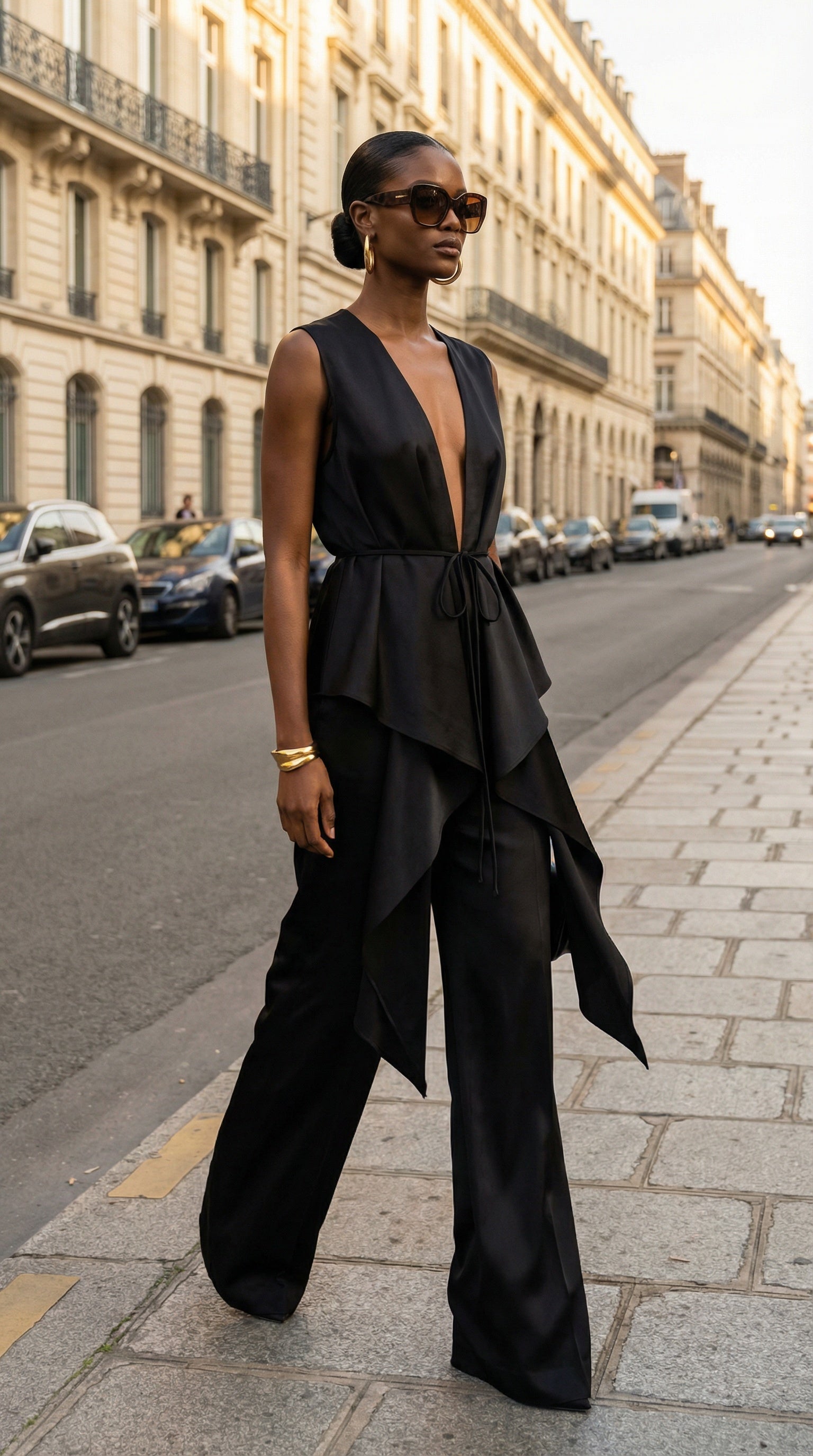 Nadya 100% Silk Draped Vest Top -Black -PRE ORDER