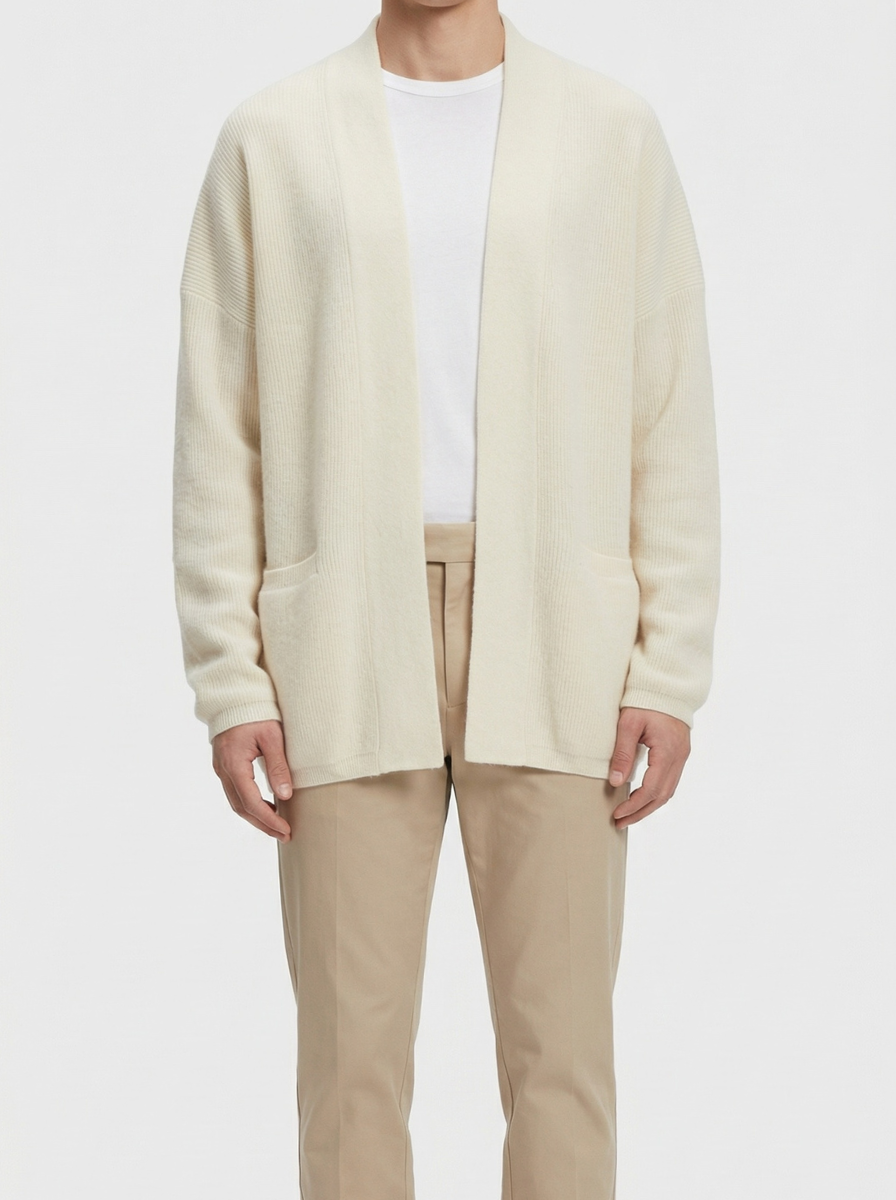 Men 100% Cashmere Ribbed Oversized Cardigan