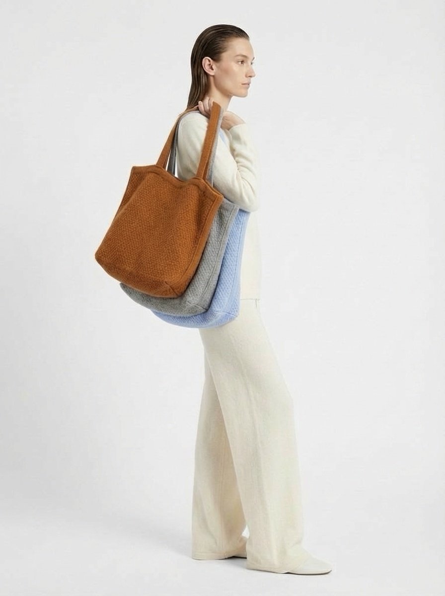 Jess Cashmere Wool Blend Knit Tote Bag-Grey