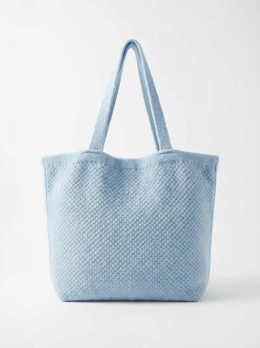 Jess Cashmere Wool Blend Knit Tote Bag-Blue