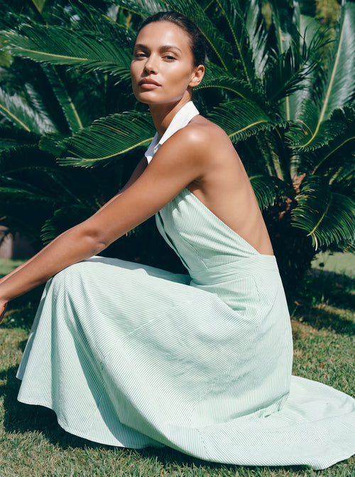 Florence 100% Cotton Open Back Dress - Green