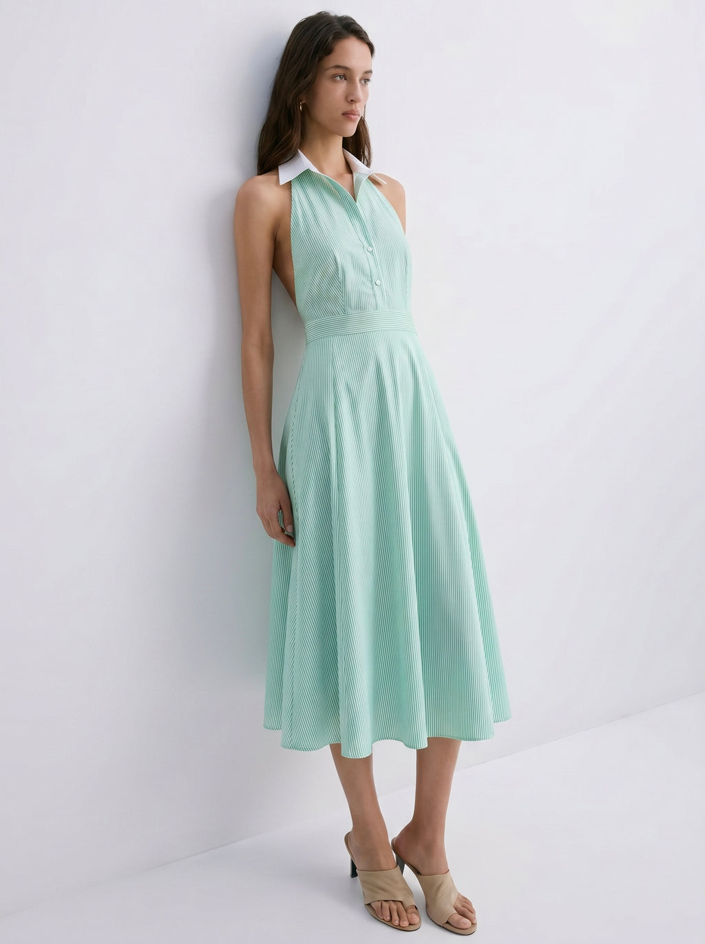 Florence 100% Cotton Open Back Dress - Green