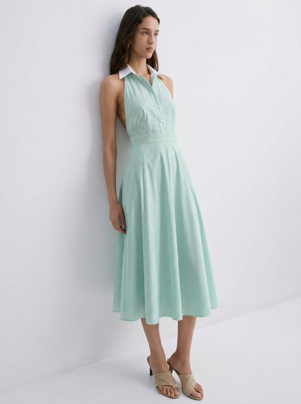 Florence 100% Cotton Open Back Dress - Green