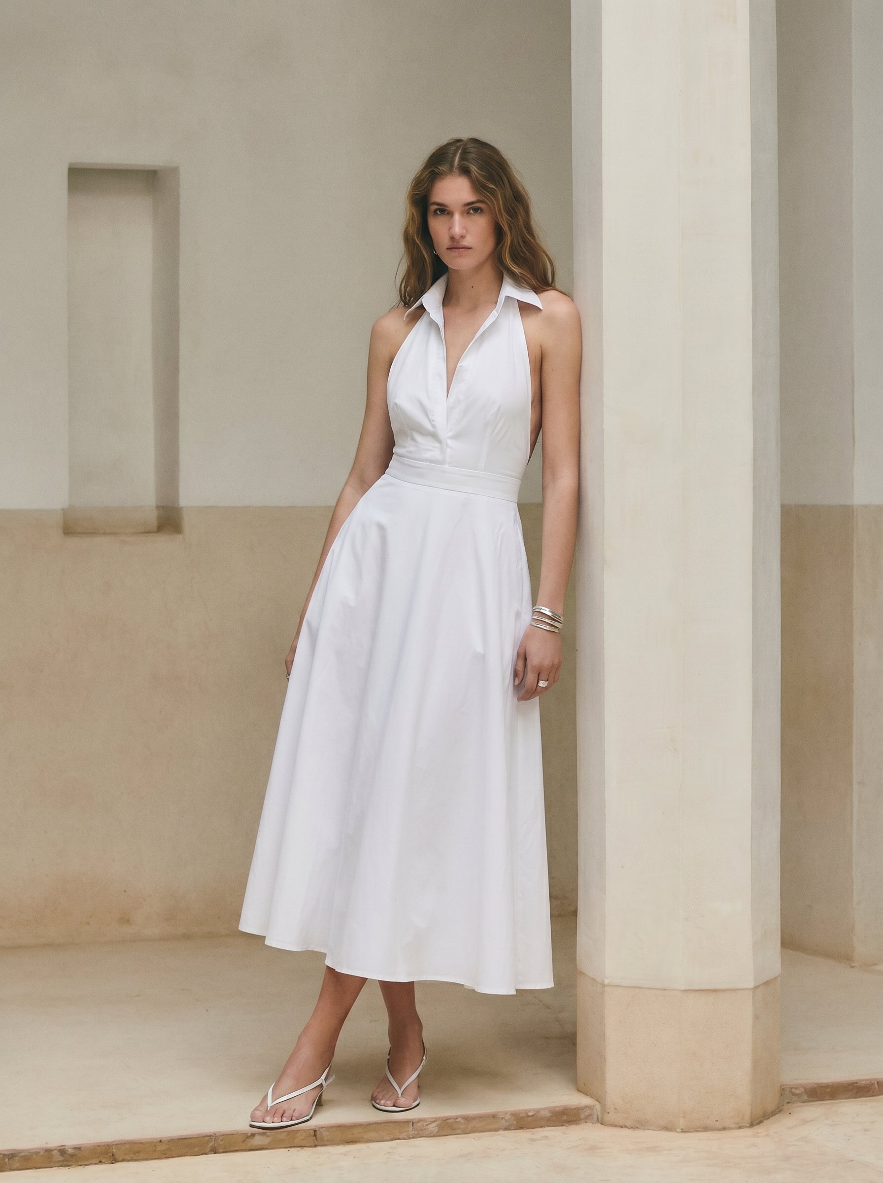 Florence 100% Cotton Open Back Dress - White