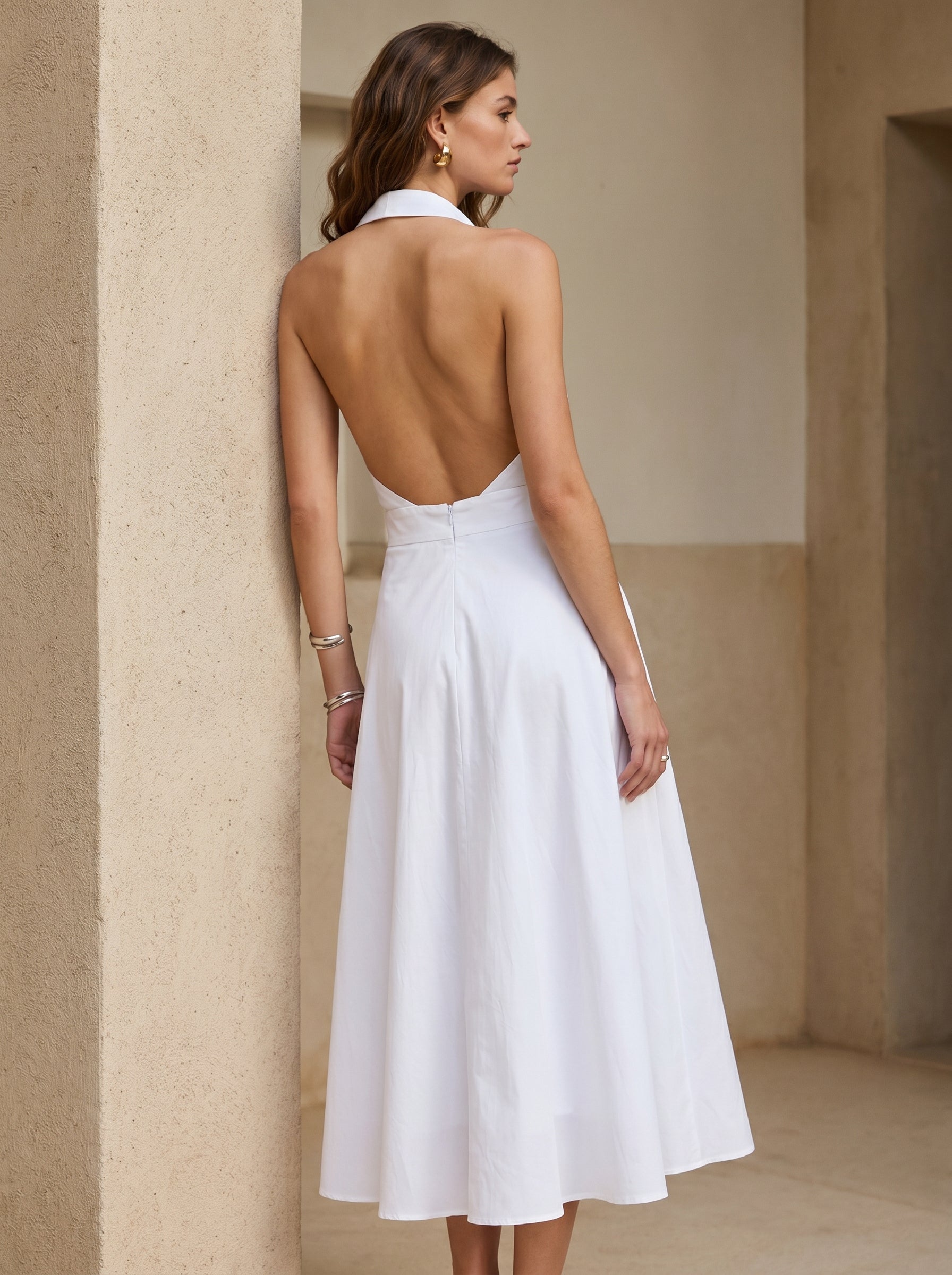 Florence 100% Cotton Open Back Dress - White