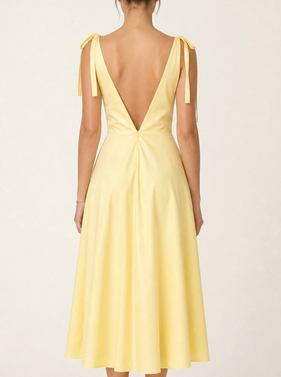 Lily 100% Cotton Tie Shoulder Dress- Yellow
