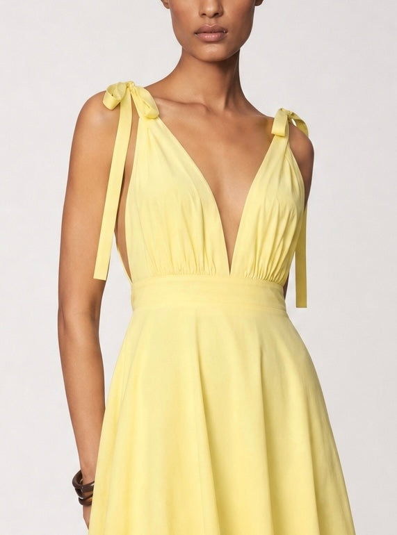 Lily 100% Cotton Tie Shoulder Dress- Yellow