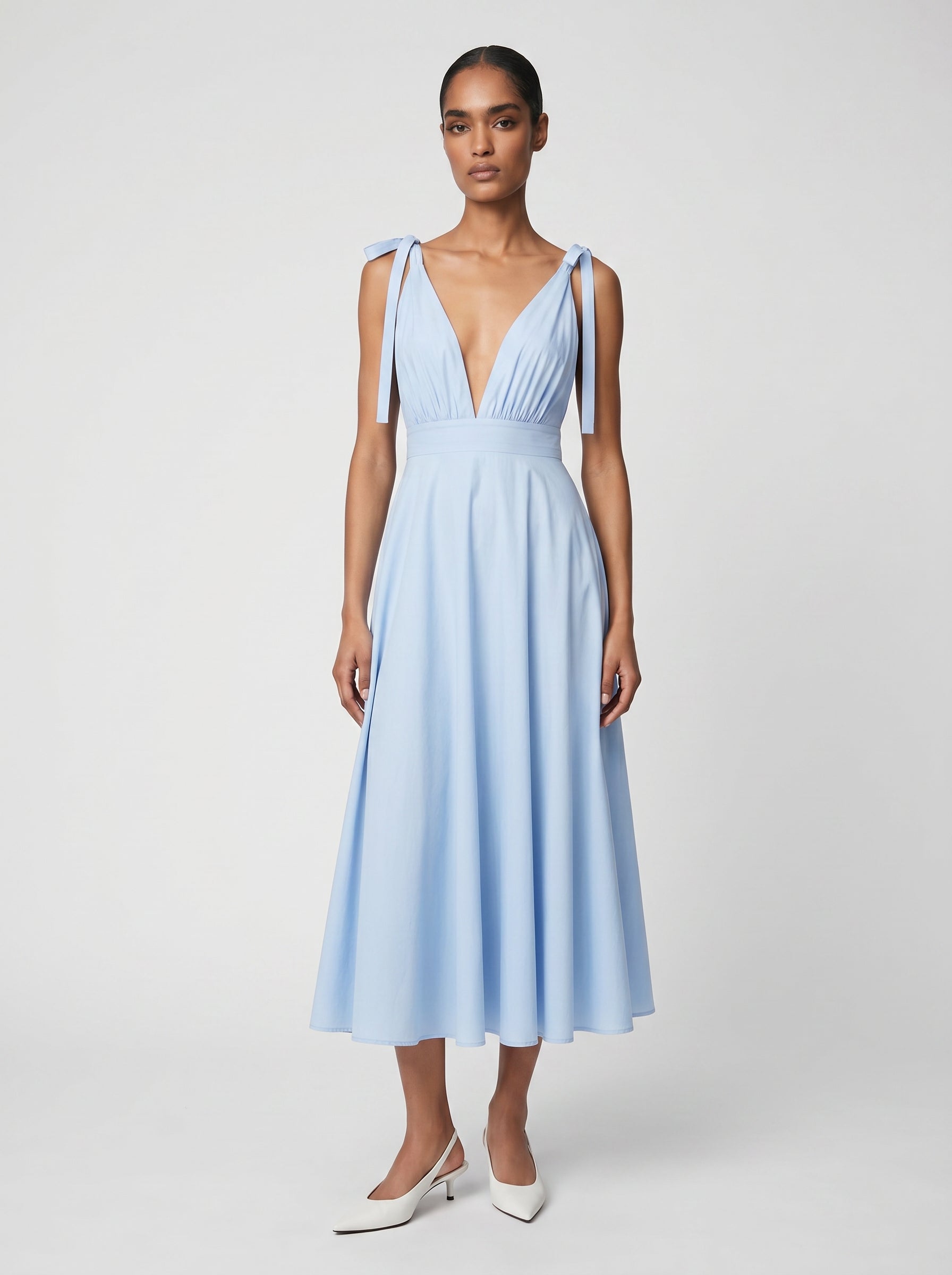 Lily 100% Cotton Tie Shoulder Dress- Blue