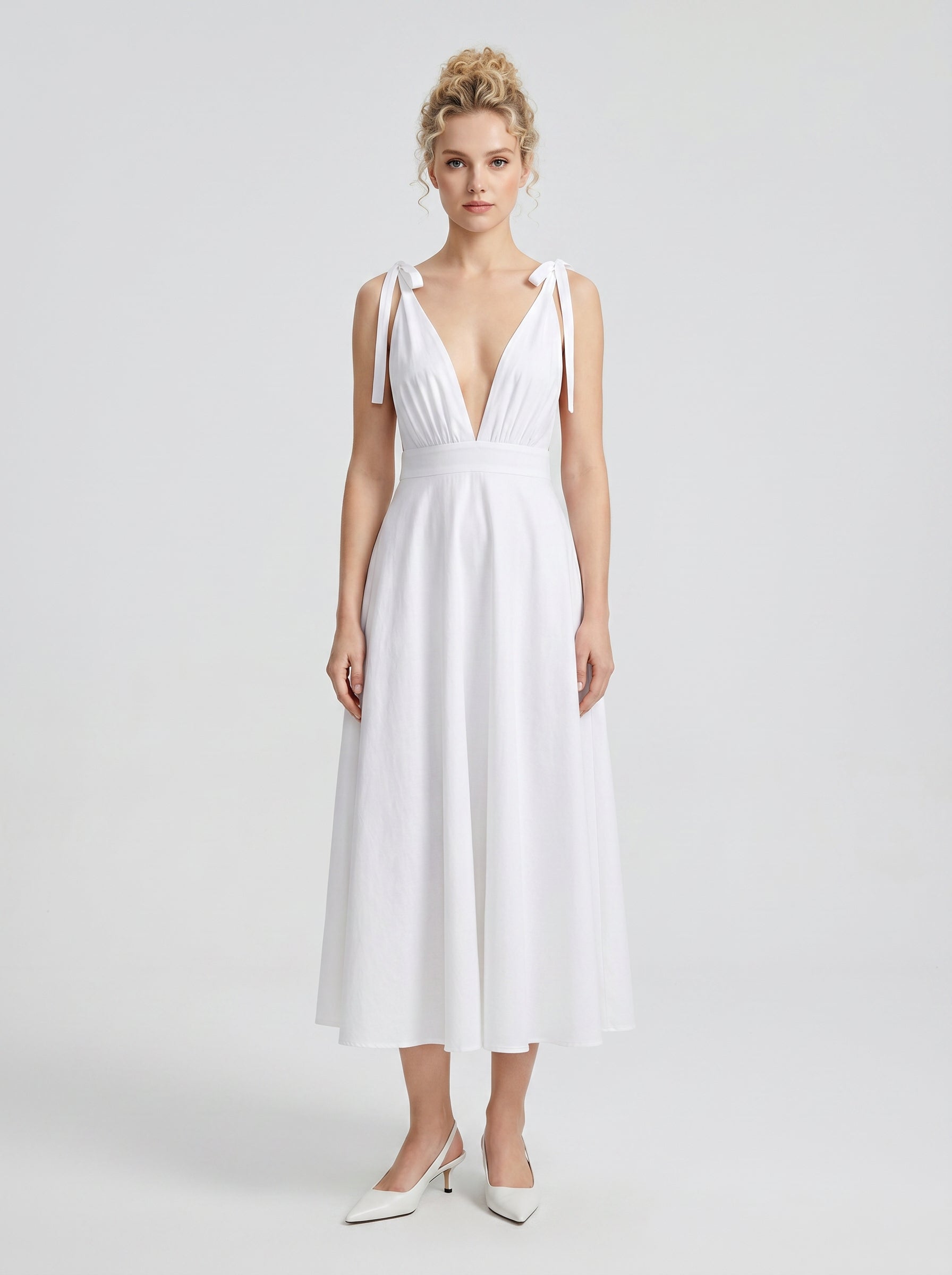 Lily 100% Cotton Tie Shoulder Dress- White