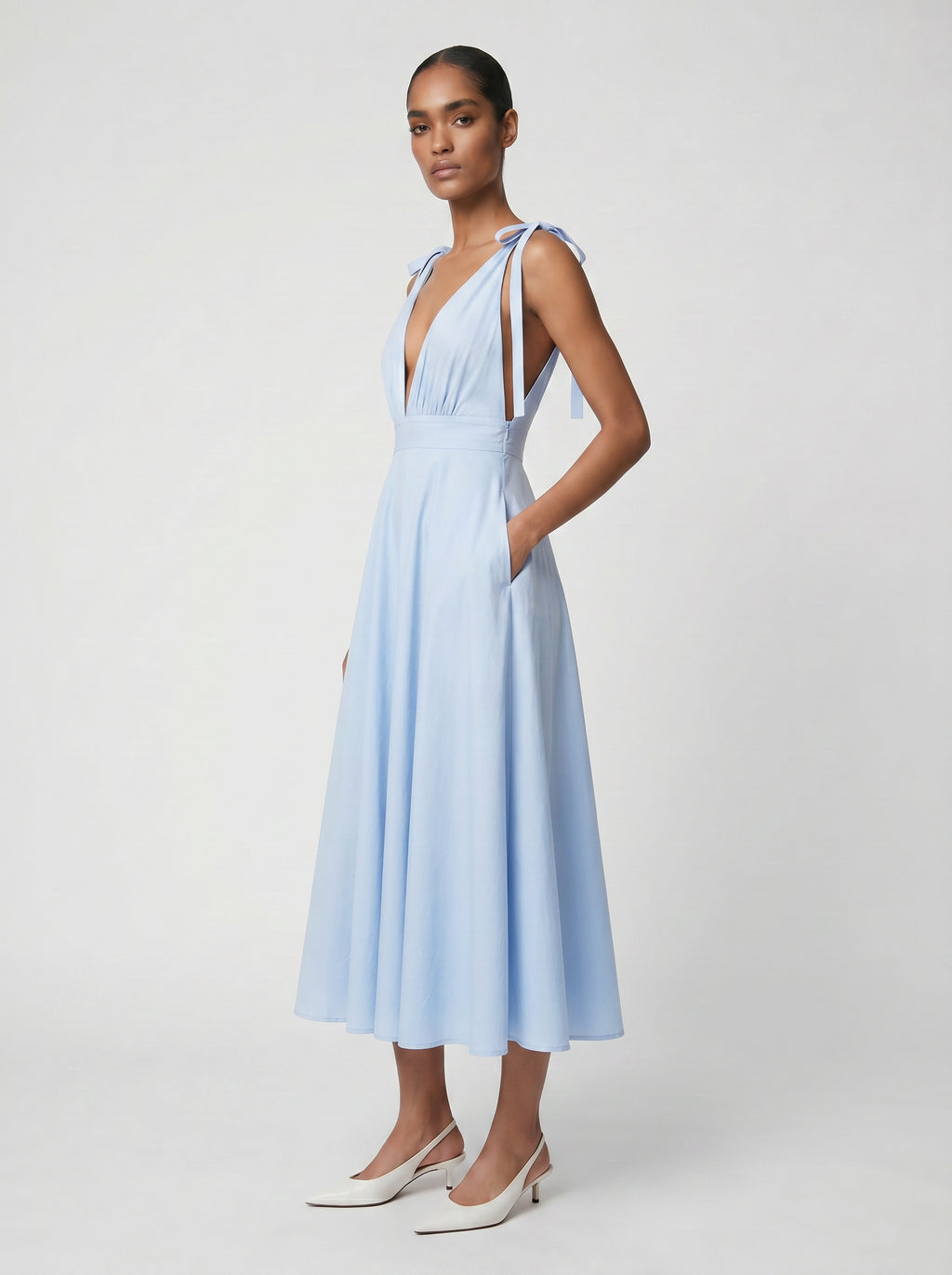 Lily 100% Cotton Tie Shoulder Dress- Blue