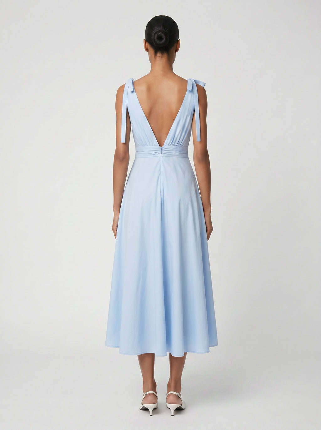 Lily 100% Cotton Tie Shoulder Dress- Blue