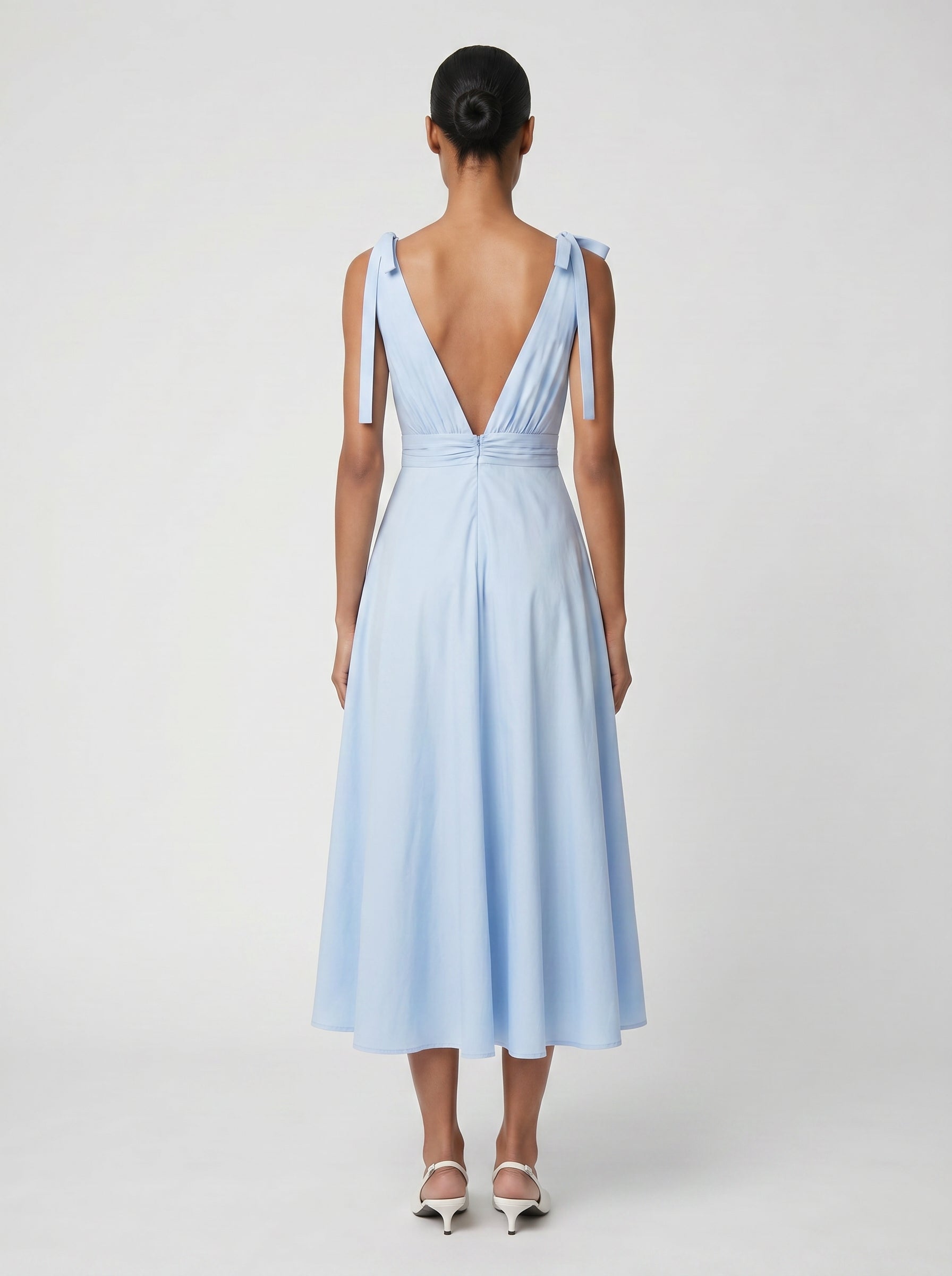 Lily 100% Cotton Tie Shoulder Dress- Blue