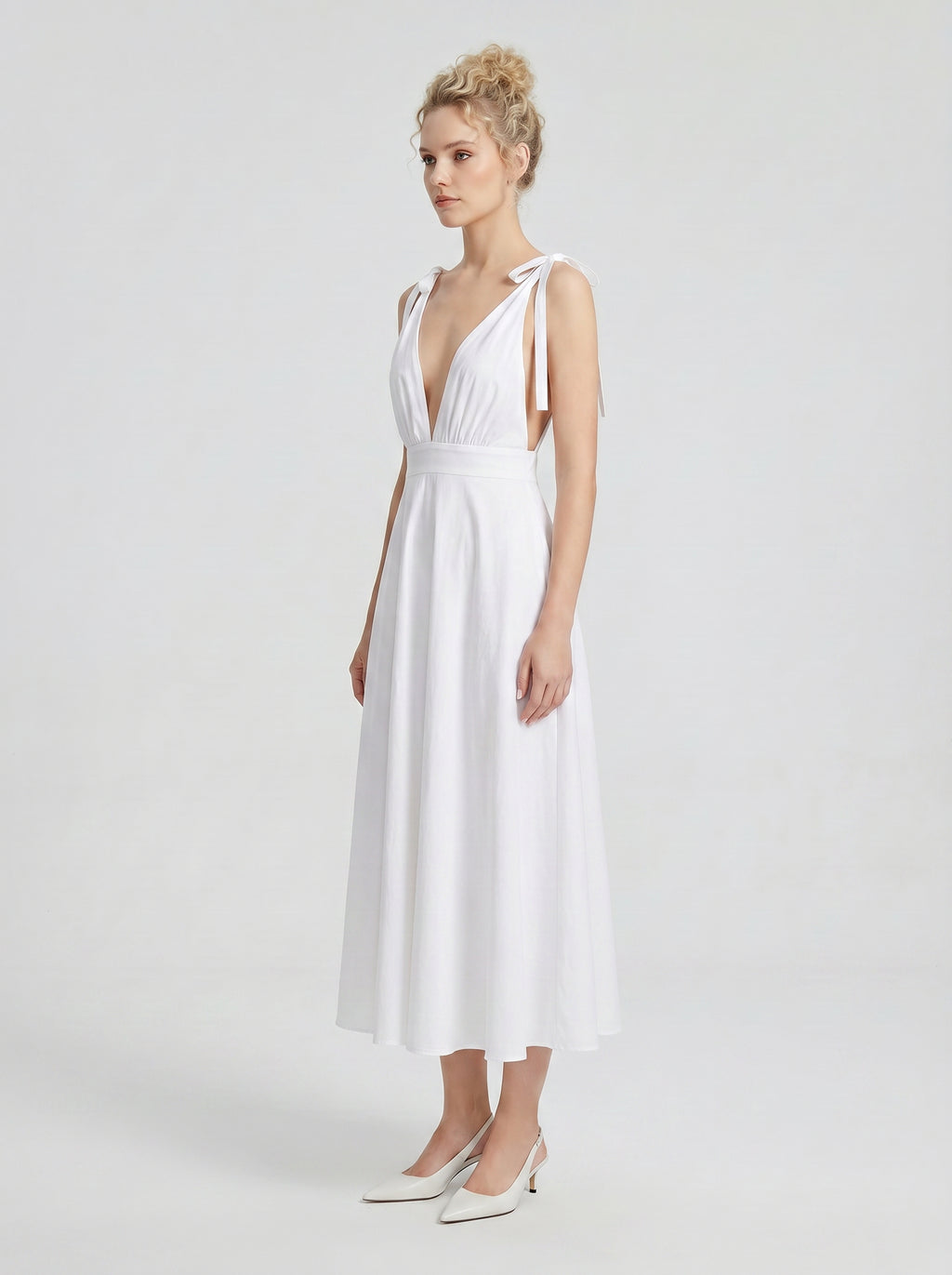 Lily 100% Cotton Tie Shoulder Dress- White