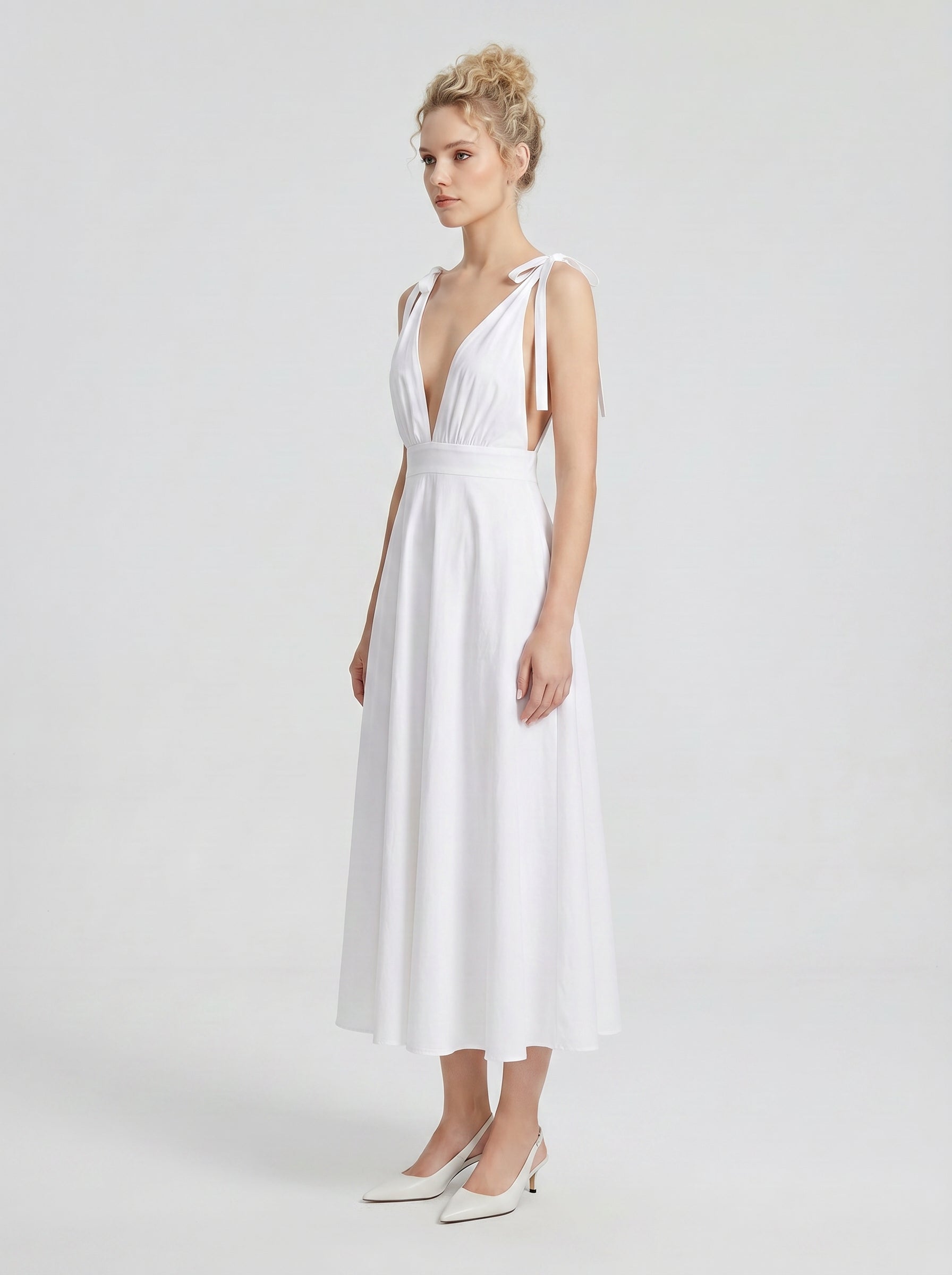 Lily 100% Cotton Tie Shoulder Dress- White