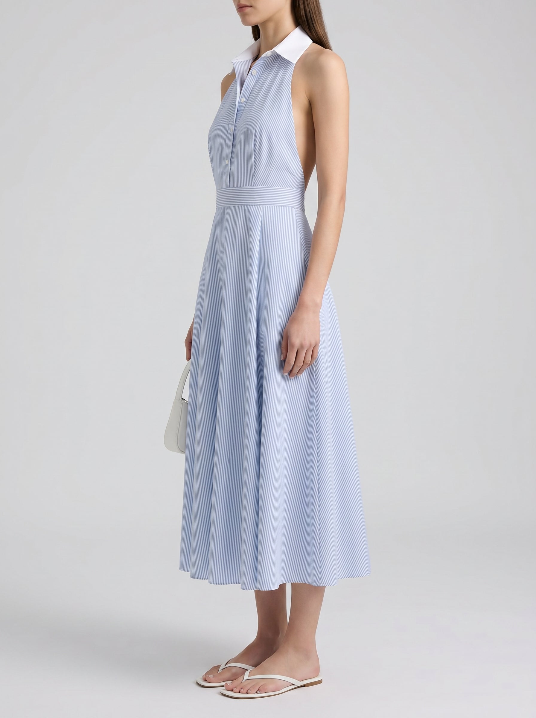 Florence 100% Cotton Open Back Dress - Blue