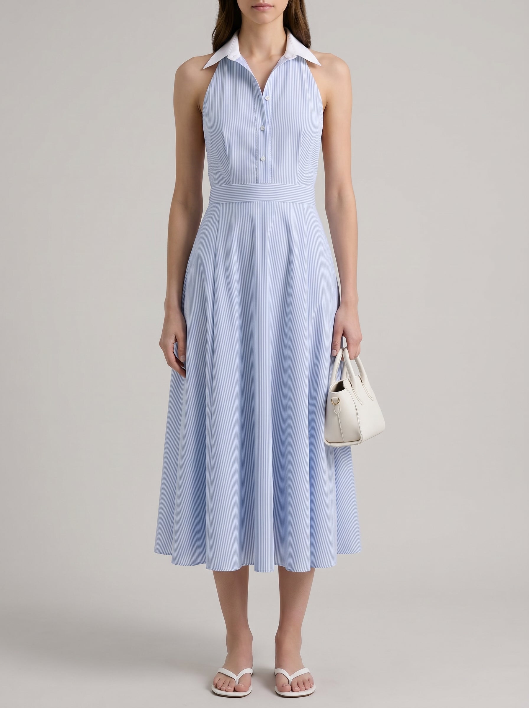 Florence 100% Cotton Open Back Dress - Blue