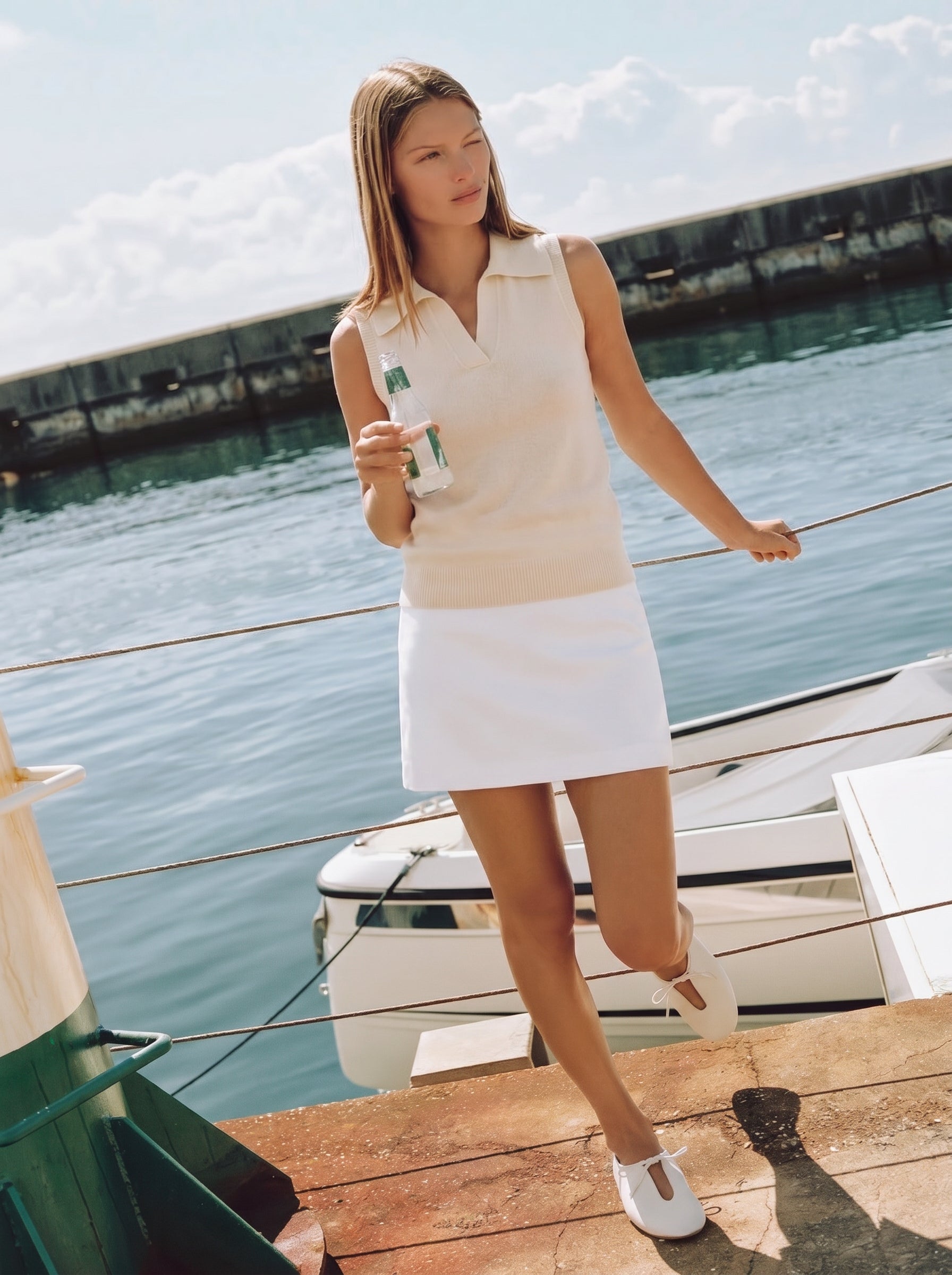 Colette 100% Sleeveless Cashmere Polo Neck Top