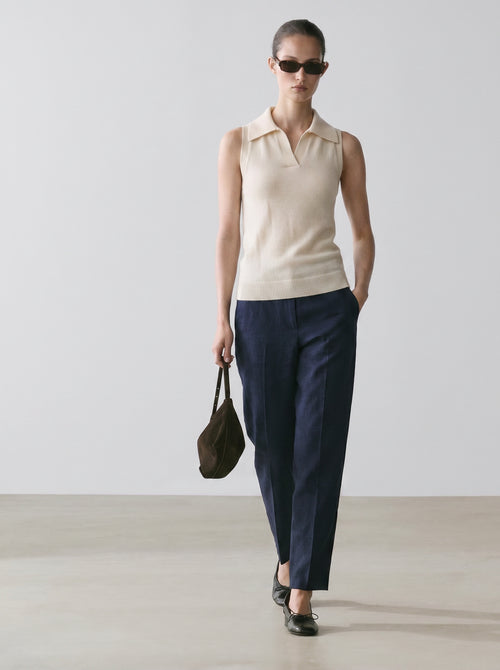 Colette 100% Sleeveless Cashmere Polo Neck Top