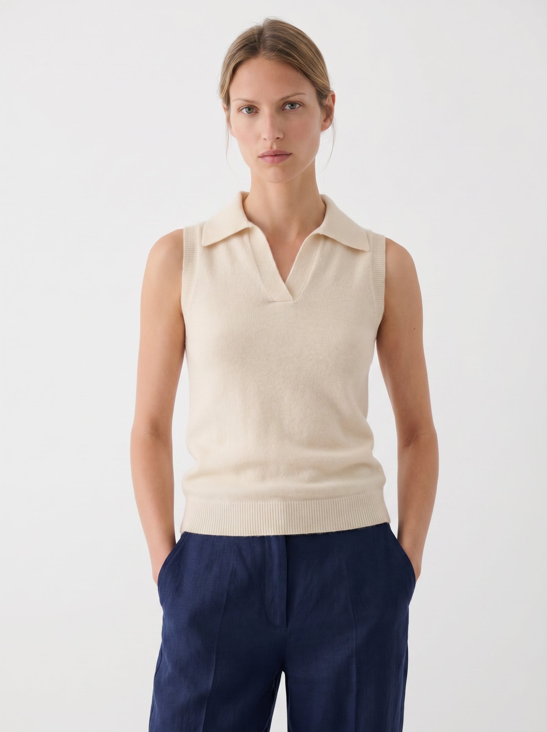 Colette 100% Sleeveless Cashmere Polo Neck Top