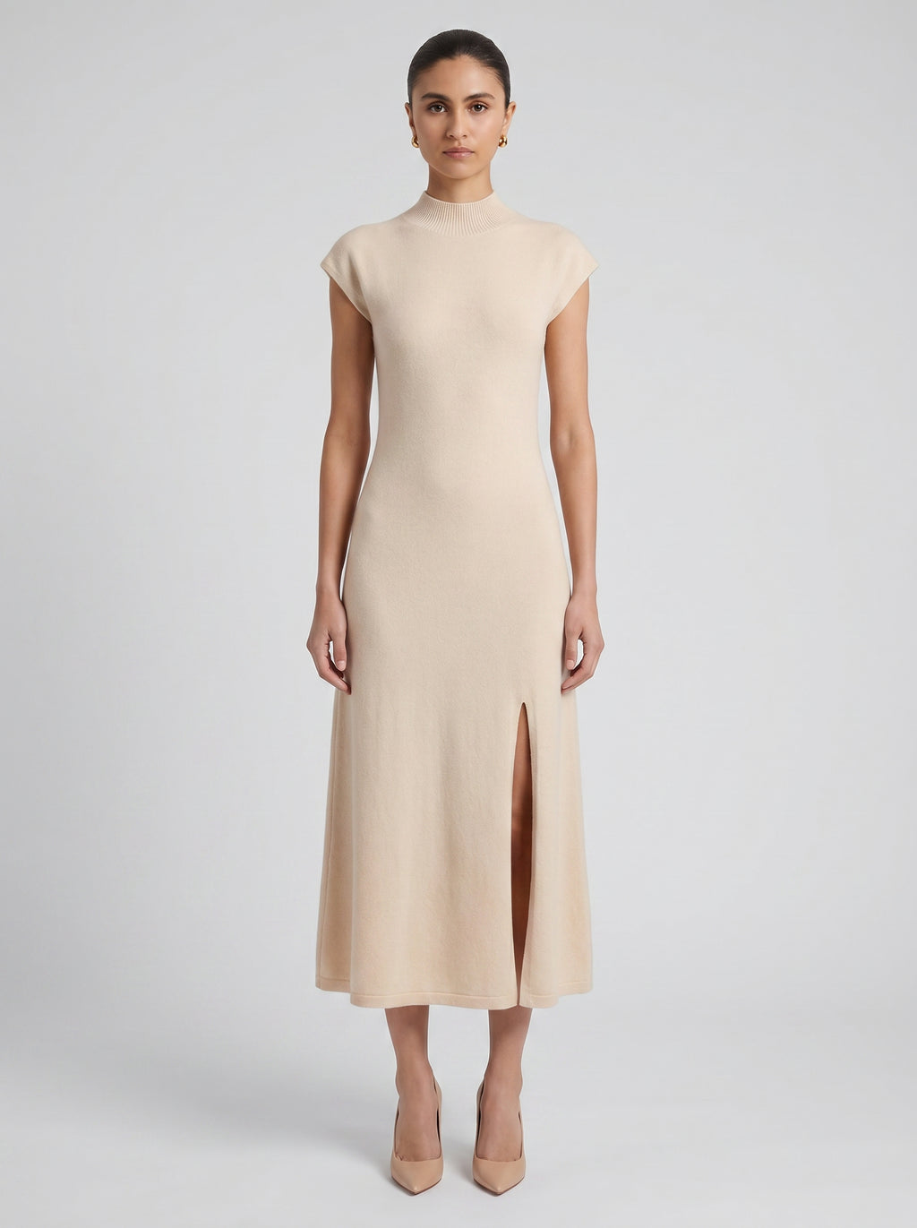 Margaux 100% Cashmere Open Back Dress-Beige