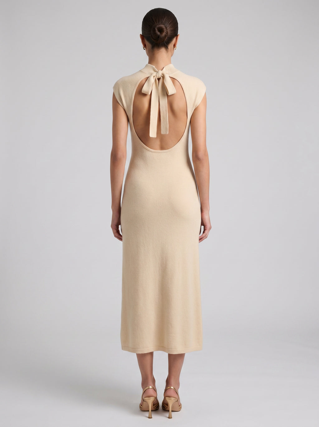 Margaux 100% Cashmere Open Back Dress-Beige