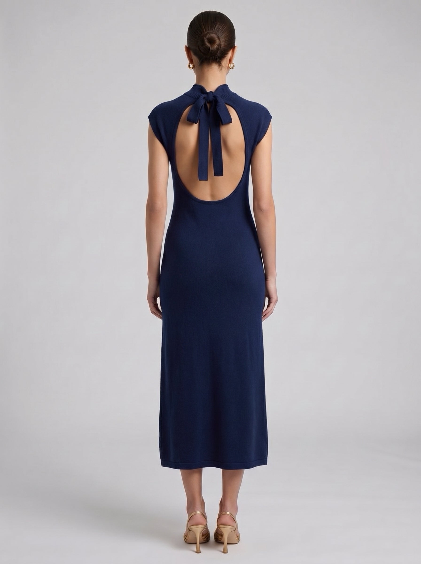 Margaux 100% Cashmere Open Back Dress-Navy