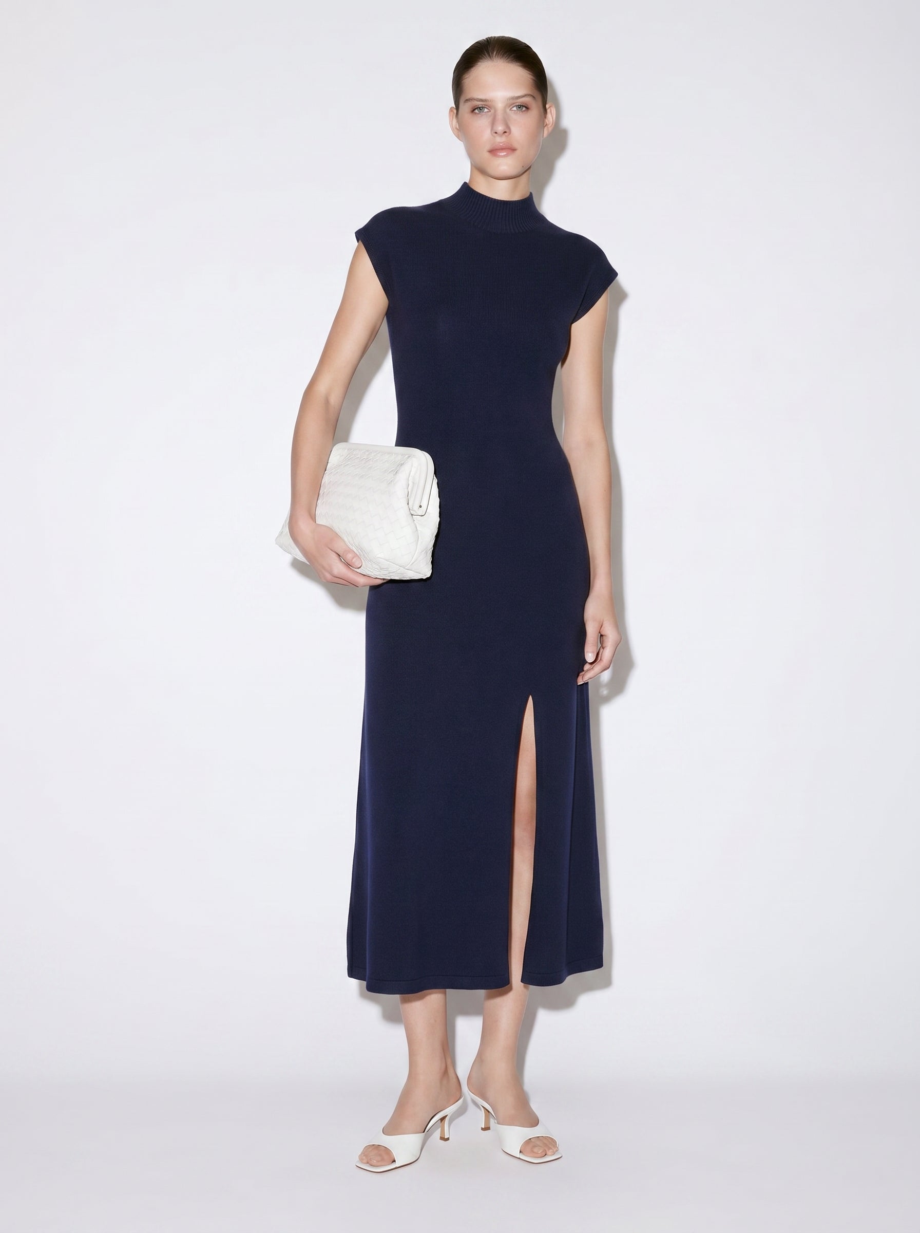 Margaux 100% Cashmere Open Back Dress-Navy