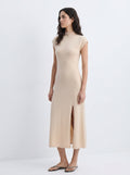 Margaux 100% Cashmere Open Back Dress-Beige